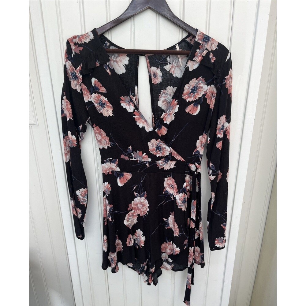 Free People S Floral Romper Faux Wrap Open Back Cottagecore Resort Vacation Boho